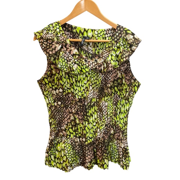 Essentials by Milano Top Women Size XL Ruffles Pleated Animal Print Office Party - Picture 1 of 11